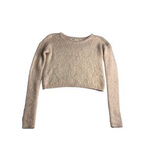 Vintage Y2K Hollister XS Pink Fuzzy Cropped Sweater Womens Long Sleeve